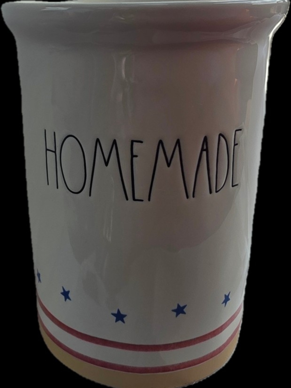 Rae Dunn HOMEMADE Ceramic Utensil Crock - White with Blue Stars & Red Stripes
